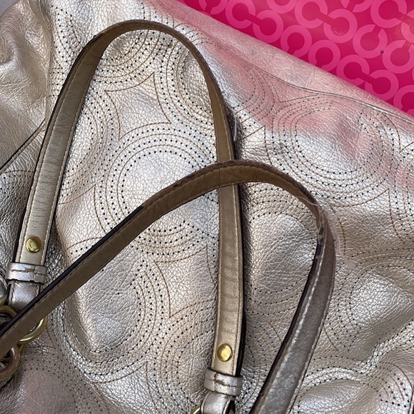 Coach Metallic Colette Leather Perforated Op Art Tote - Gold - Picture 7 of 10